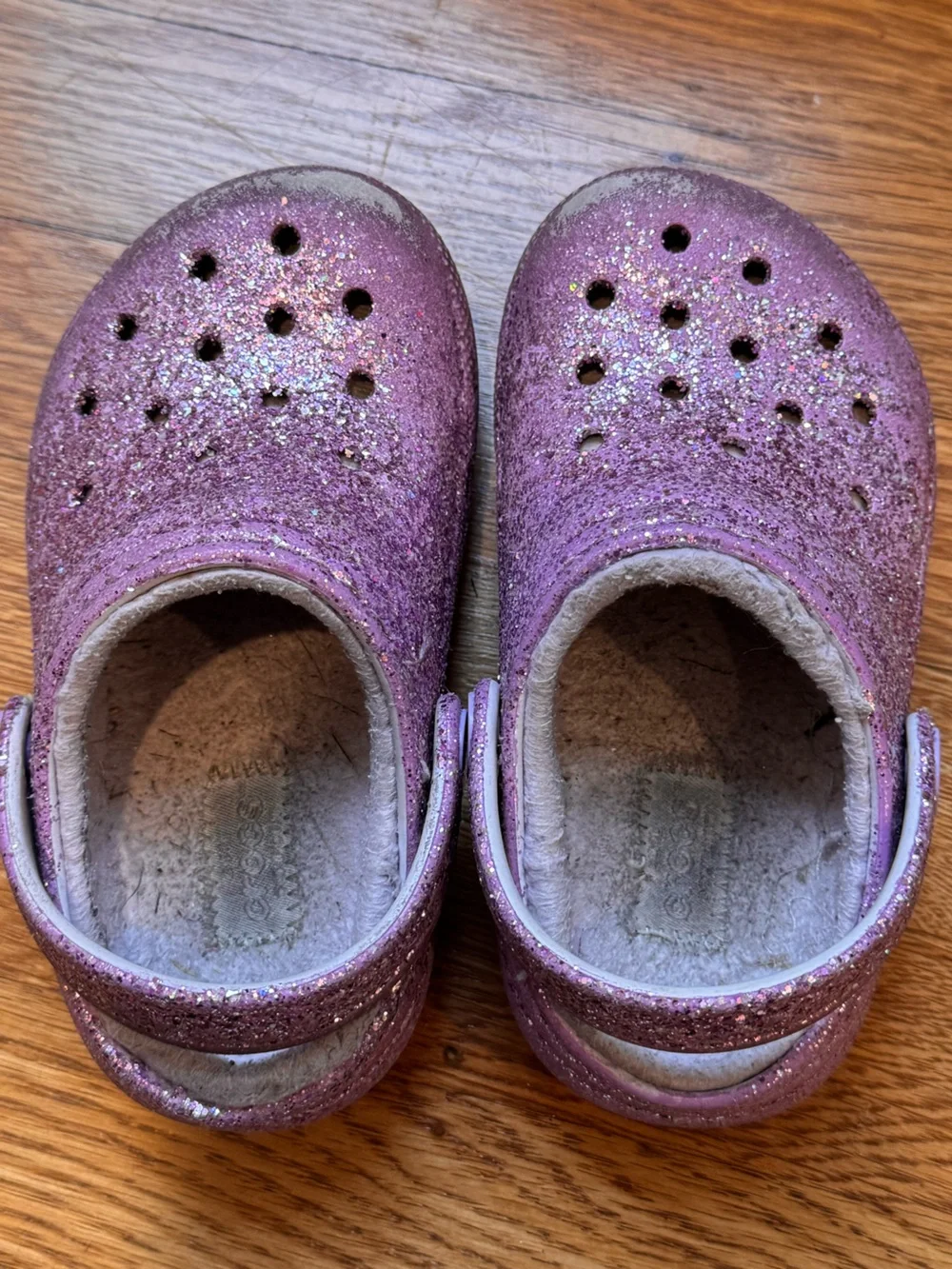 CROCS Kids Glitter Purple classic lined Clogs Sz 8C